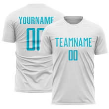 Laden Sie das Bild in den Galerie-Viewer, Custom White Lakes Blue Sublimation Soccer Uniform Jersey
