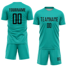 Load image into Gallery viewer, Custom Aqua Black Sublimation Soccer Uniform Jersey
