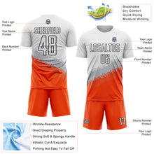Load image into Gallery viewer, Custom White Gray Orange-Black Gradient Geometric Shape Sublimation Soccer Uniform Jersey
