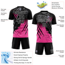 Load image into Gallery viewer, Custom Black Pink-White Gradient Scratch Splash Sublimation Soccer Uniform Jersey
