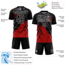 Load image into Gallery viewer, Custom Black Red-White Gradient Scratch Splash Sublimation Soccer Uniform Jersey
