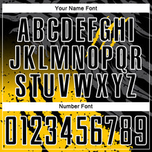 Load image into Gallery viewer, Custom Black Yellow-White Gradient Scratch Splash Sublimation Soccer Uniform Jersey
