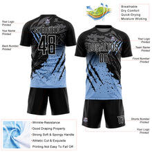 Charger l&#39;image dans la galerie, Custom Black Light Blue-White Gradient Scratch Splash Sublimation Soccer Uniform Jersey
