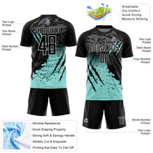 Load image into Gallery viewer, Custom Black Ice Blue-White Gradient Scratch Splash Sublimation Soccer Uniform Jersey
