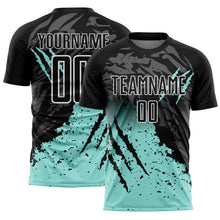 Load image into Gallery viewer, Custom Black Ice Blue-White Gradient Scratch Splash Sublimation Soccer Uniform Jersey
