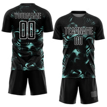 Load image into Gallery viewer, Custom Black Ice Blue-White Abstract Liquid Sublimation Soccer Uniform Jersey
