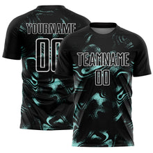 Load image into Gallery viewer, Custom Black Ice Blue-White Abstract Liquid Sublimation Soccer Uniform Jersey
