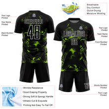 Charger l&#39;image dans la galerie, Custom Black Neon Green-White Abstract Liquid Sublimation Soccer Uniform Jersey
