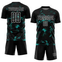 Load image into Gallery viewer, Custom Black Aqua-White Abstract Liquid Sublimation Soccer Uniform Jersey
