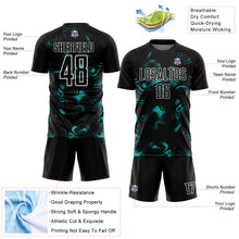 Load image into Gallery viewer, Custom Black Aqua-White Abstract Liquid Sublimation Soccer Uniform Jersey
