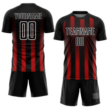 Load image into Gallery viewer, Custom Black Red-White Geometric Shape Sublimation Soccer Uniform Jersey
