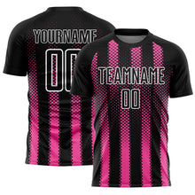 Load image into Gallery viewer, Custom Black Pink-White Geometric Shape Sublimation Soccer Uniform Jersey
