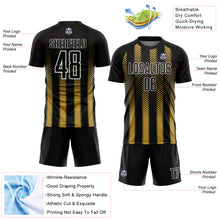 Load image into Gallery viewer, Custom Black Old Gold-White Geometric Shape Sublimation Soccer Uniform Jersey
