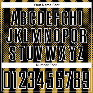 Custom Black Old Gold-White Geometric Shape Sublimation Soccer Uniform Jersey