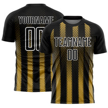 Load image into Gallery viewer, Custom Black Old Gold-White Geometric Shape Sublimation Soccer Uniform Jersey
