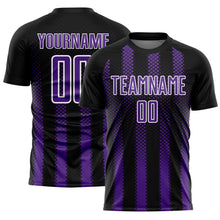 Загрузить изображение в средство просмотра галереи, Custom Black Purple-White Geometric Shape Sublimation Soccer Uniform Jersey

