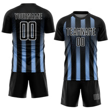 Load image into Gallery viewer, Custom Black Light Blue-White Geometric Shape Sublimation Soccer Uniform Jersey
