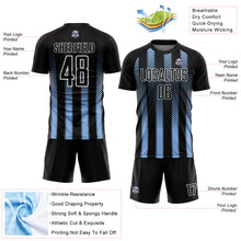 Load image into Gallery viewer, Custom Black Light Blue-White Geometric Shape Sublimation Soccer Uniform Jersey
