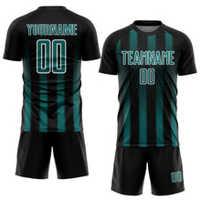 Load image into Gallery viewer, Custom Black Teal-White Geometric Shape Sublimation Soccer Uniform Jersey
