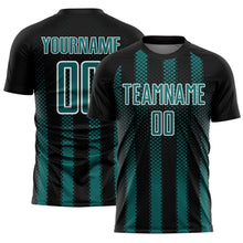 Load image into Gallery viewer, Custom Black Teal-White Geometric Shape Sublimation Soccer Uniform Jersey
