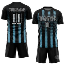 Laden Sie das Bild in den Galerie-Viewer, Custom Black Shadow Blue-White Geometric Shape Sublimation Soccer Uniform Jersey
