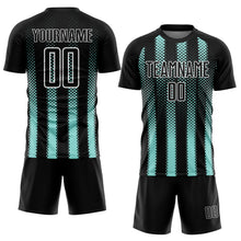 Load image into Gallery viewer, Custom Black Ice Blue-White Geometric Shape Sublimation Soccer Uniform Jersey
