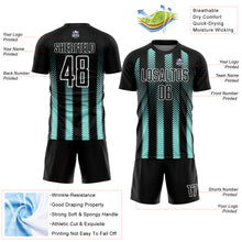 Load image into Gallery viewer, Custom Black Ice Blue-White Geometric Shape Sublimation Soccer Uniform Jersey
