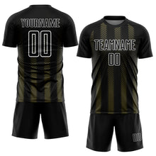 Laden Sie das Bild in den Galerie-Viewer, Custom Black Olive-White Geometric Shape Sublimation Soccer Uniform Jersey
