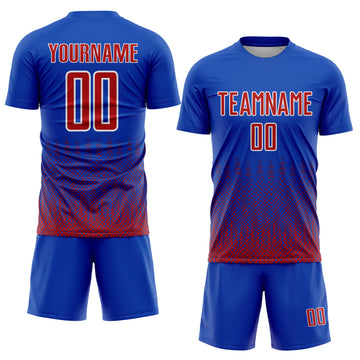 Custom Royal Red-White Geometric Shape Sublimation Soccer Uniform Jersey