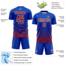 Laden Sie das Bild in den Galerie-Viewer, Custom Royal Red-White Geometric Shape Sublimation Soccer Uniform Jersey
