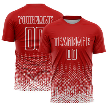 Custom Red White Geometric Shape Sublimation Soccer Uniform Jersey