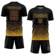 Load image into Gallery viewer, Custom Black Gold Geometric Shape Sublimation Soccer Uniform Jersey
