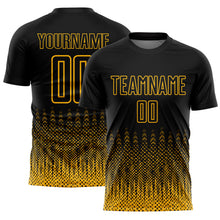 Load image into Gallery viewer, Custom Black Gold Geometric Shape Sublimation Soccer Uniform Jersey

