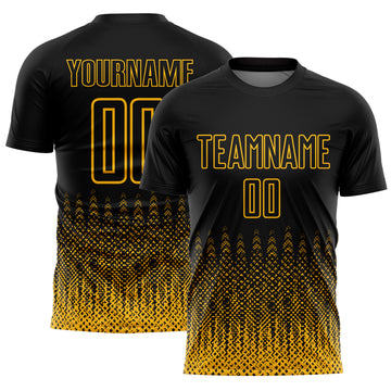 Custom Black Gold Geometric Shape Sublimation Soccer Uniform Jersey