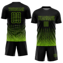 Charger l&#39;image dans la galerie, Custom Black Neon Green Geometric Shape Sublimation Soccer Uniform Jersey
