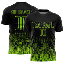 Charger l&#39;image dans la galerie, Custom Black Neon Green Geometric Shape Sublimation Soccer Uniform Jersey

