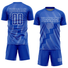 Загрузить изображение в средство просмотра галереи, Custom Thunder Blue White Zigzag Shape Sublimation Soccer Uniform Jersey

