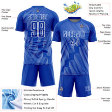 Загрузить изображение в средство просмотра галереи, Custom Thunder Blue White Zigzag Shape Sublimation Soccer Uniform Jersey
