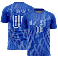 Загрузить изображение в средство просмотра галереи, Custom Thunder Blue White Zigzag Shape Sublimation Soccer Uniform Jersey
