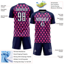 Загрузить изображение в средство просмотра галереи, Custom Navy White-Pink Geometric Shape Sublimation Soccer Uniform Jersey
