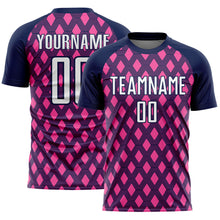 Загрузить изображение в средство просмотра галереи, Custom Navy White-Pink Geometric Shape Sublimation Soccer Uniform Jersey
