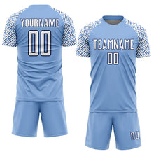 Charger l&#39;image dans la galerie, Custom Light Blue White-Navy Geometric Shape Sublimation Soccer Uniform Jersey
