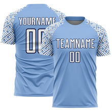 Charger l&#39;image dans la galerie, Custom Light Blue White-Navy Geometric Shape Sublimation Soccer Uniform Jersey
