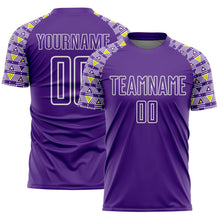Загрузить изображение в средство просмотра галереи, Custom Purple White Geometric Shape Sublimation Soccer Uniform Jersey
