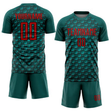 Charger l&#39;image dans la galerie, Custom Midnight Green Red-Black Geometric Shape Sublimation Soccer Uniform Jersey
