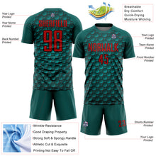 Charger l&#39;image dans la galerie, Custom Midnight Green Red-Black Geometric Shape Sublimation Soccer Uniform Jersey
