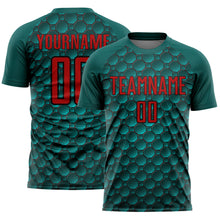 Charger l&#39;image dans la galerie, Custom Midnight Green Red-Black Geometric Shape Sublimation Soccer Uniform Jersey
