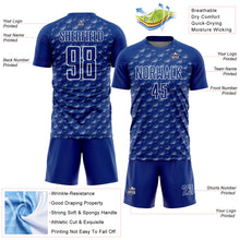 Laden Sie das Bild in den Galerie-Viewer, Custom Royal White Geometric Shape Sublimation Soccer Uniform Jersey
