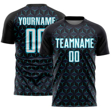 Charger l&#39;image dans la galerie, Custom Black White-Lakes Blue Geometric Shape Sublimation Soccer Uniform Jersey

