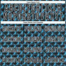 Laden Sie das Bild in den Galerie-Viewer, Custom Black Sky Blue-White Geometric Shape Sublimation Soccer Uniform Jersey
